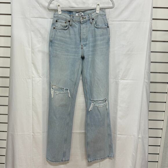 RE/DONE Originals High Rise Loose Fit Distressed Straight Jeans Blue Women's 26 - Picture 2 of 5